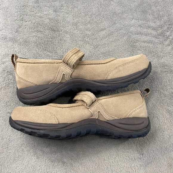 L.L. Bean Mary Jane Shoes Womens 8 Tan Suede Hook Loop 278614 Comfort Trail - Picture 5 of 10